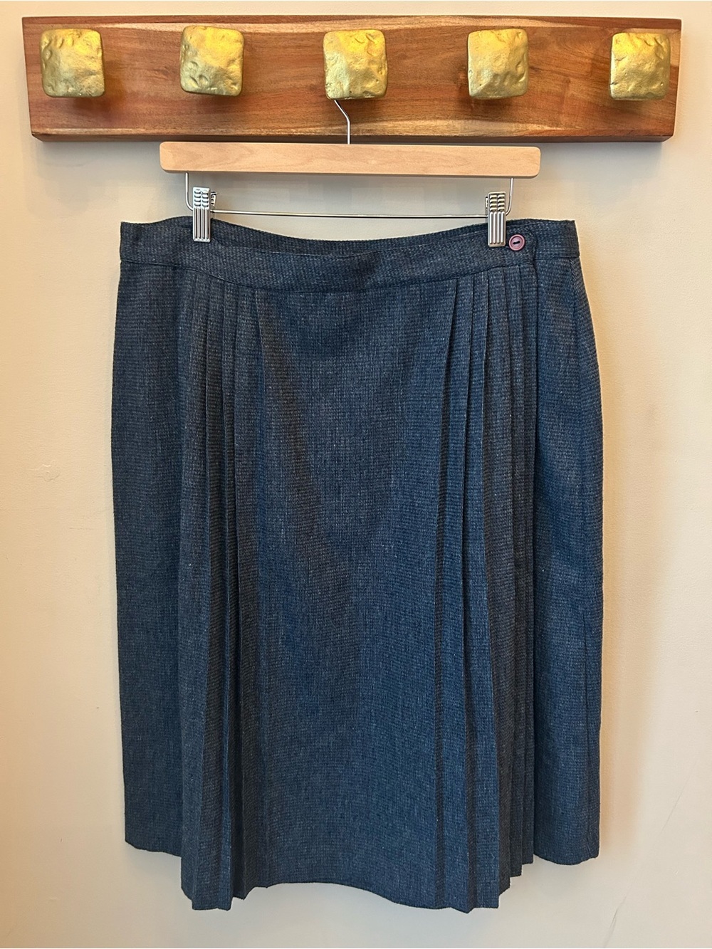 Vintage Dark Pleated Skirt Wool Blend Preppy Chic Dark Academia Plus Size 40